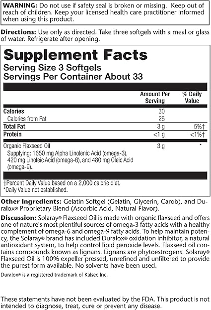 Flaxseed Oil 1,000mg 100sg by Solaray