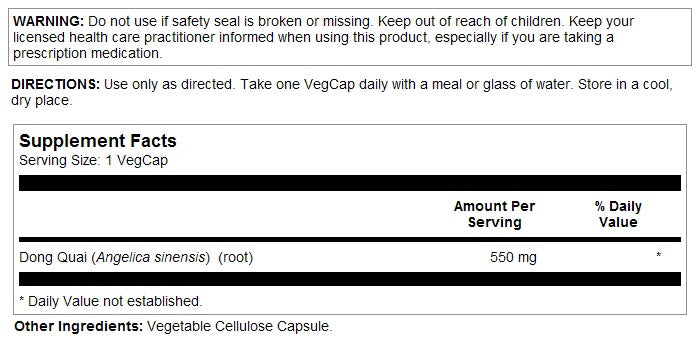 Dong Quai 550mg 100VegCaps by Solaray