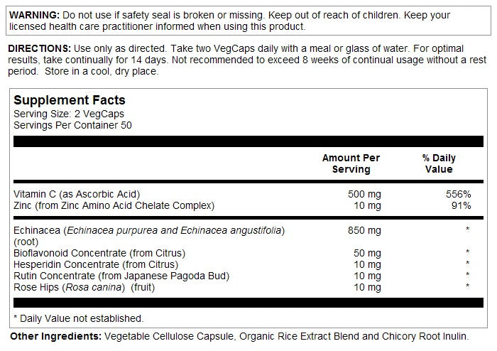 Echinacea Vitamin C & Zinc 100VegCaps by Solaray
