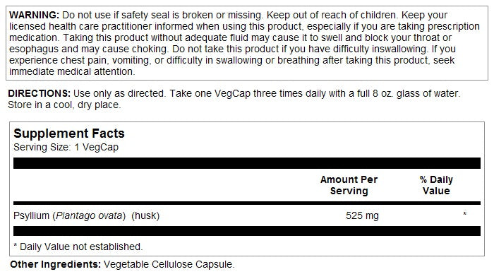 Psyllium Husk 525mg 100VegCaps by Solaray