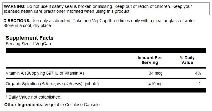 Spirulina 410mg 100VegCaps by Solaray
