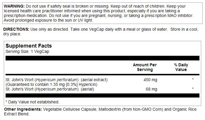 St. John's Wort Aerial Extract 300mg 120VegCaps by Solaray