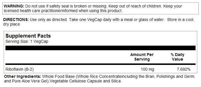Vitamin B-2 100mg 100VegCaps by Solaray