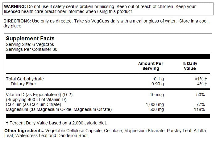 Cal-Mag Citrate 2:1 Ratio with D-2 180caps by Solaray