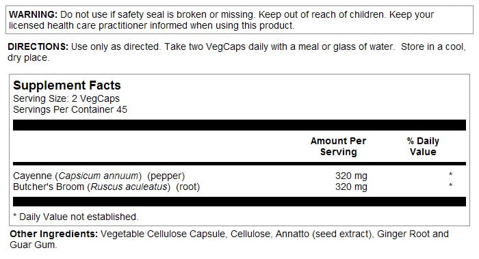 Cool Cayenne with Butcher's Broom 90VegCaps by Solaray