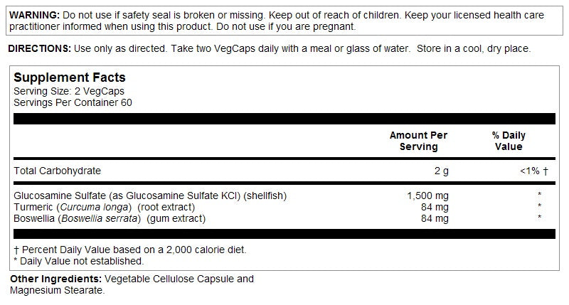 Glucosamine Sulfate 1,500mg 120VegCaps by Solaray