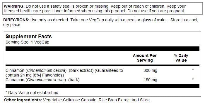 Cinnamon Bark Extract 300mg 60VegCaps by Solaray