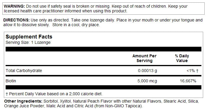 Biotin 5,000mcg 60 Lozenges Peach Strawberry Banana by Solaray