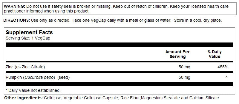 Zinc Citrate 50mg 60VegCaps by Solaray