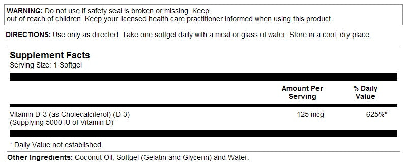 Vitamin D-3 5,000 IU 120sg by Solaray