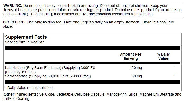 Nattokinase Serrapeptase 30VegCaps by Solaray