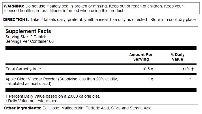 Apple Cider Vinegar 500mg 120tabs by Kal