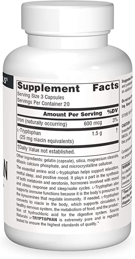 Source Naturals L-Tryptophan 500mg Capsules