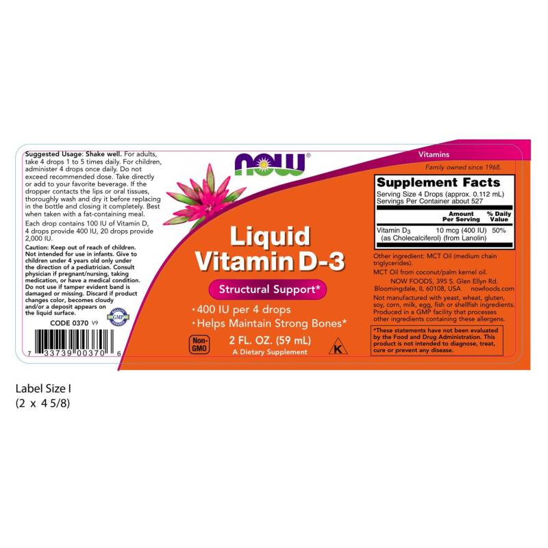 Vitamin D-3 400 IU Liquid 2oz by Now