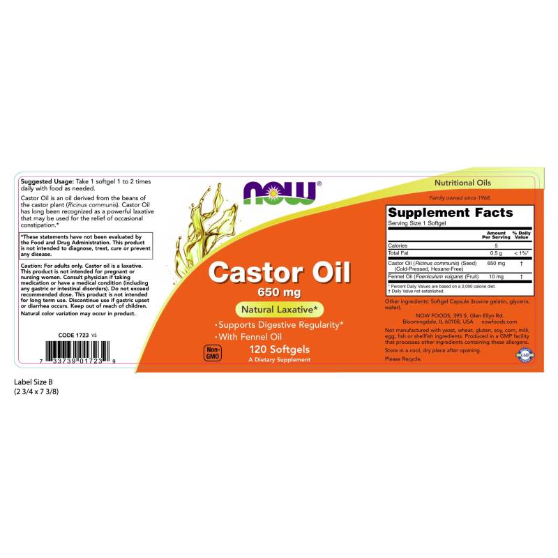 Castor Oil 650mg 120sg by Now