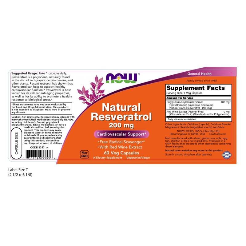 Resveratrol Natural 200mg 60VegCaps by Now