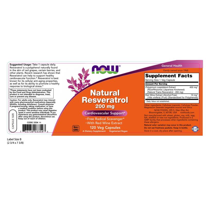 Resveratrol Natural 200mg 120VegCaps by Now
