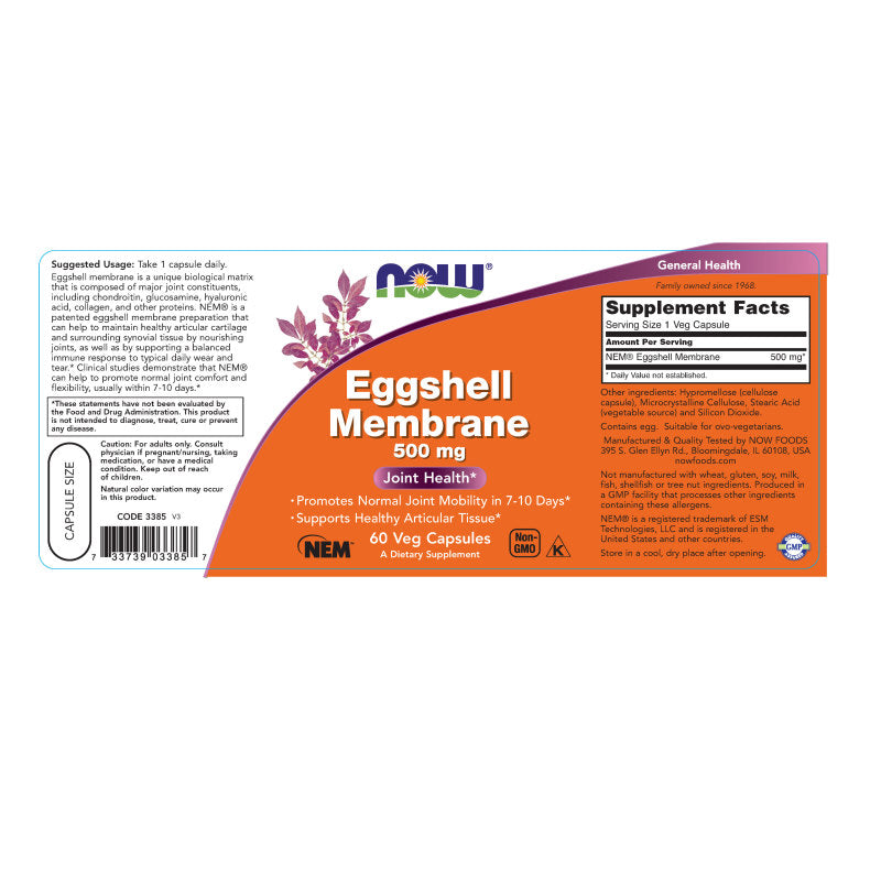 Eggshell Membrane 500mg 60VegCaps by Now