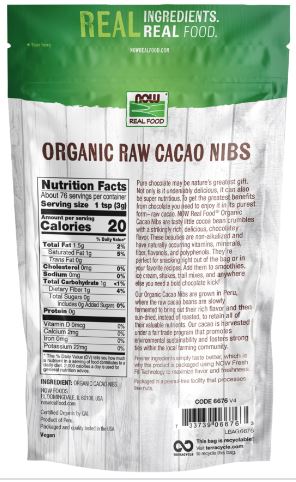 Cacao Nibs Organic & Raw 8oz by Now