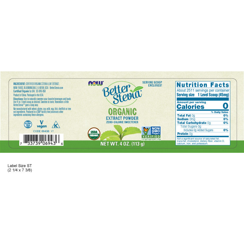 BetterStevia Organic Powder 4oz by Now