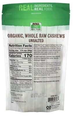 Cashews Organic, Whole, Raw, & Unsalted 10oz by Now