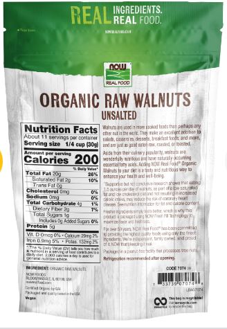 Walnuts Organic, Raw, & Unsalted 12oz by Now