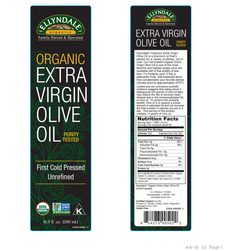 Extra Virgin Olive Oil 16.9oz by Ellyndale Organics