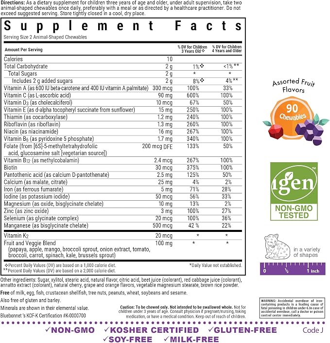 Multivitamin Assorted Fruit Chewable for Kids by Bluebonnet