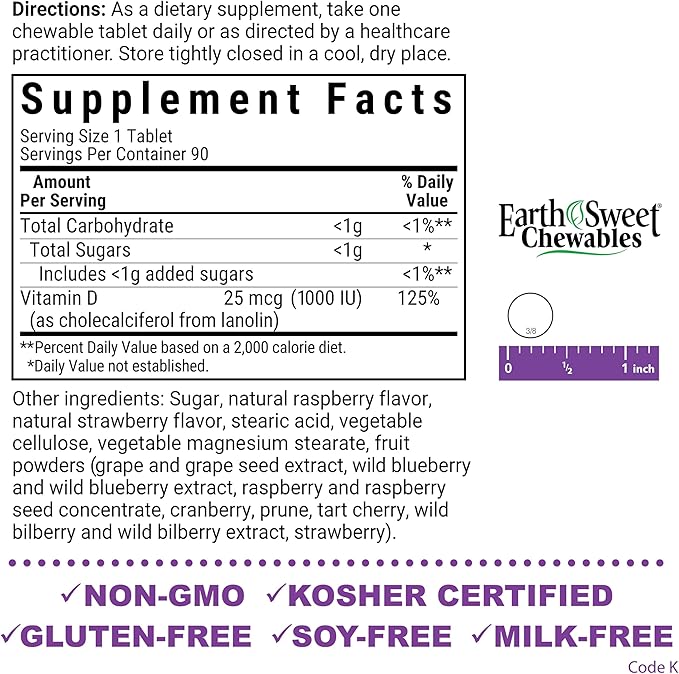 Vitamin D3 1000iu Chewable Tablets by Bluebonnet