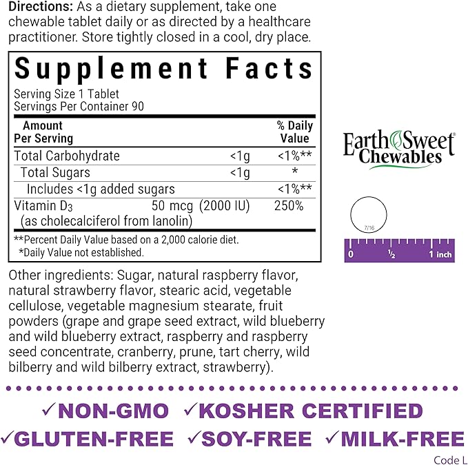 Vitamin D3 Chewable Tablets by Bluebonnet