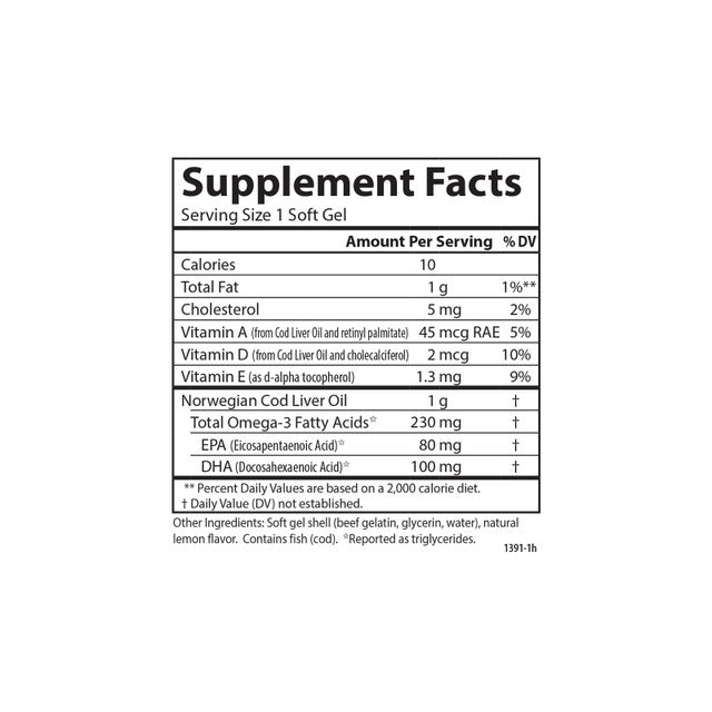 Cod Liver Oil Low Vitamin A Lemon Softgels by Carlson Labs