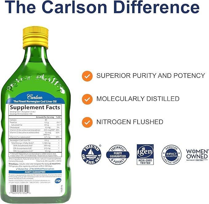 Liquid Cod Liver Oil Lemon by Carlson Labs