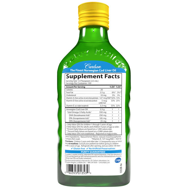 Kids Cod Liver Oil Liquid Lemon by Carlson Labs