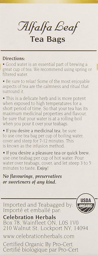 Alfalfa Leaf Organic Tea Bags by Celebration Herbals