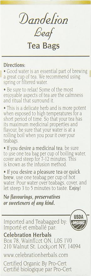 Dandelion Leaf Organic Tea Bags by Celebration Herbals