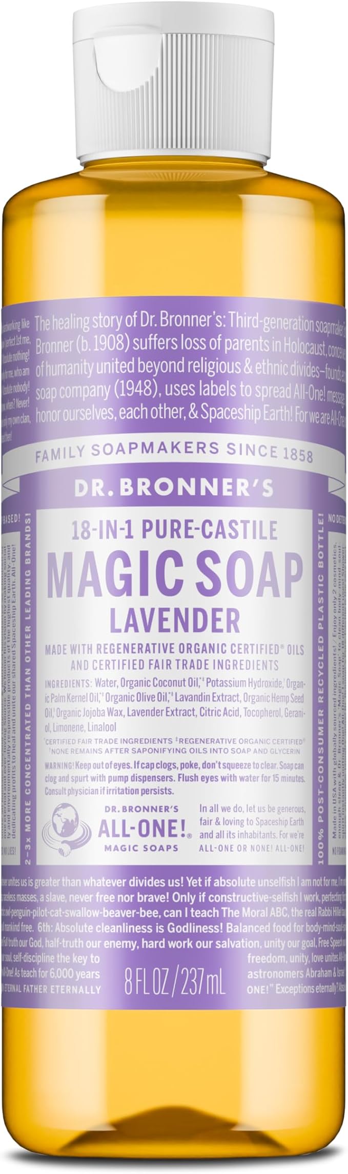 Pure-Castile Liquid Soap Lavender 8oz by Dr. Bronner’s