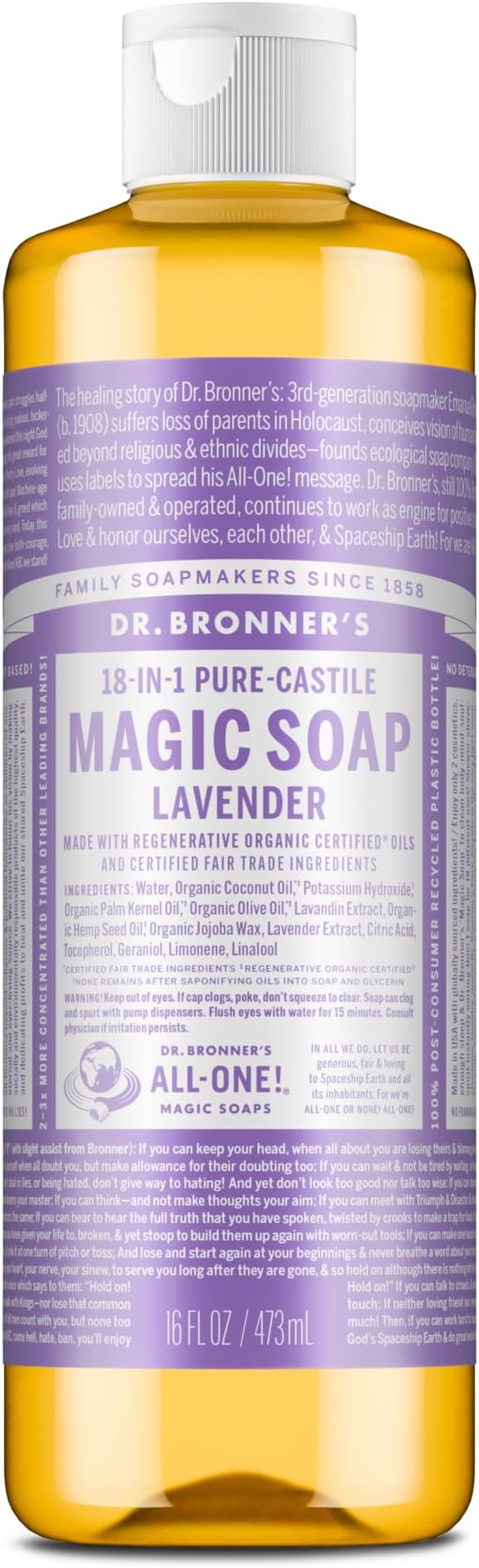 Pure-Castile Liquid Soap Lavender 16oz by Dr. Bronner’s