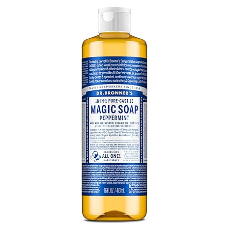 Pure-Castile Liquid Soap Peppermint 16oz by Dr. Bronner’s