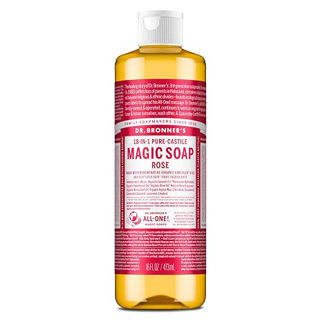 Pure-Castile Liquid Soap Rose 16oz by Dr. Bronner’s