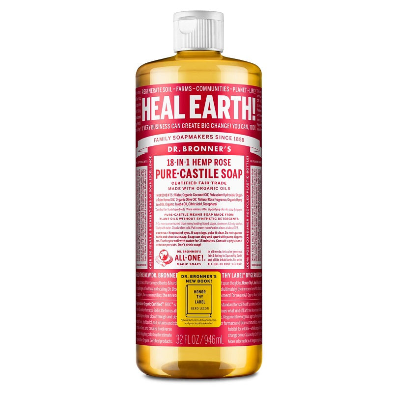 Pure-Castile Liquid Soap Rose 32oz by Dr. Bronner’s