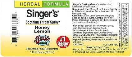 Singer's Honey Lemon Throat Spray by Herbs Etc