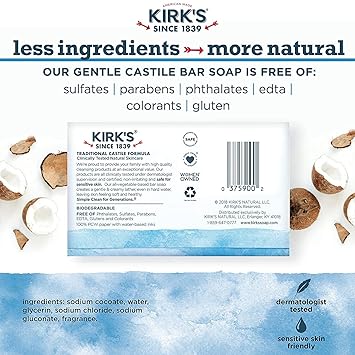 Fragrance Free Castile Bar Soap by Kirk's