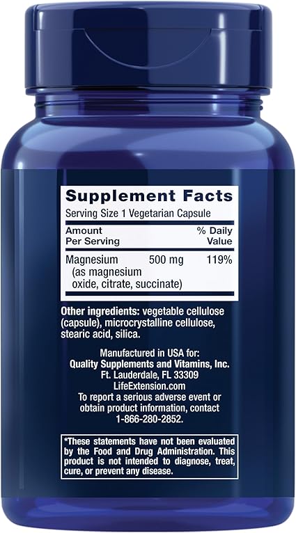 Magnesium 500mg Capsules by Life Extension