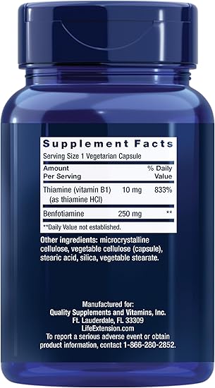 Mega Benfotiamine 250mg Capsules by Life Extension