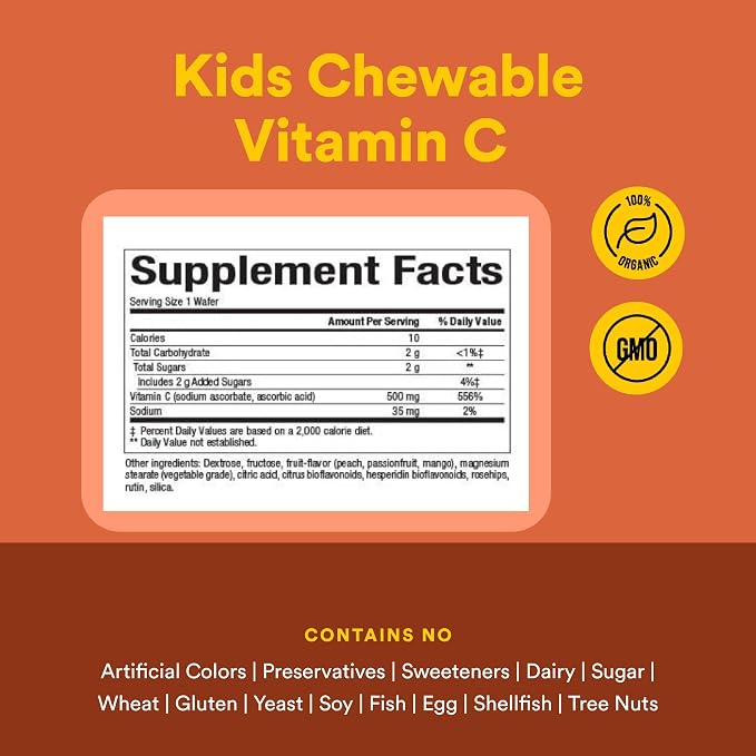 Vitamin C 500mg Peach, Passionfruit, & Mango Chewable Tablets by Natural Factors