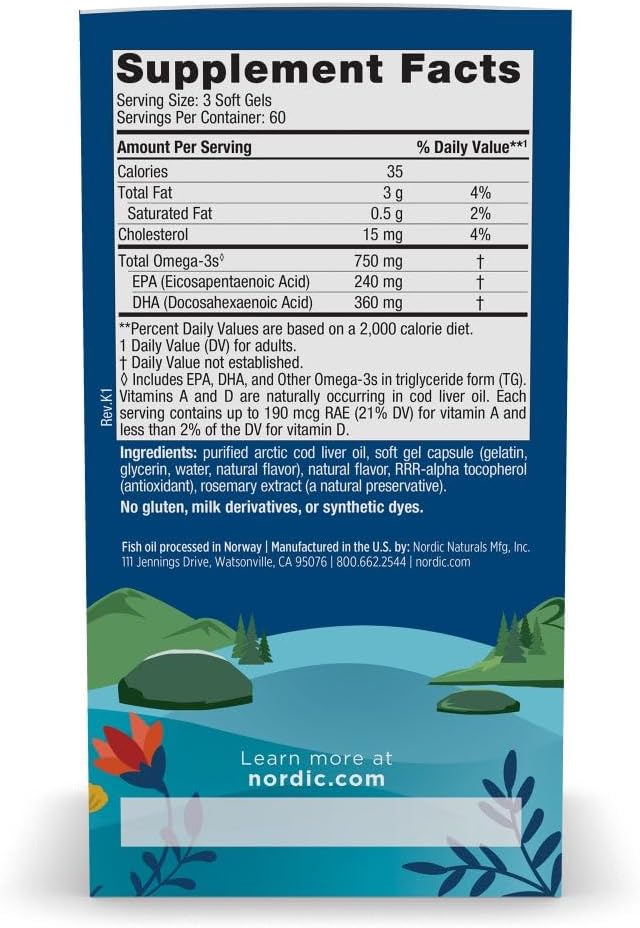 Arctic Cod Liver Oil 180sg by Nordic Naturals