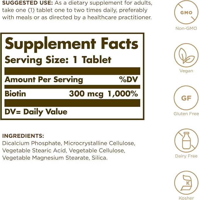 Biotin 300mcg Tablets by Solgar