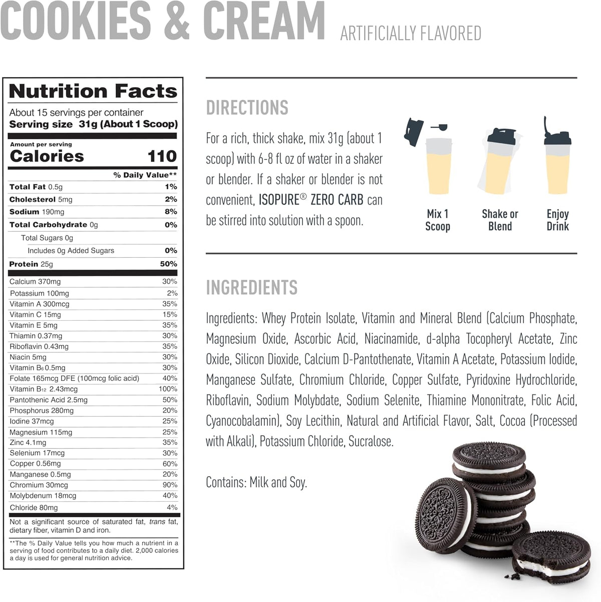 Isopure Cookies & Cream 1lb by Nature's Best