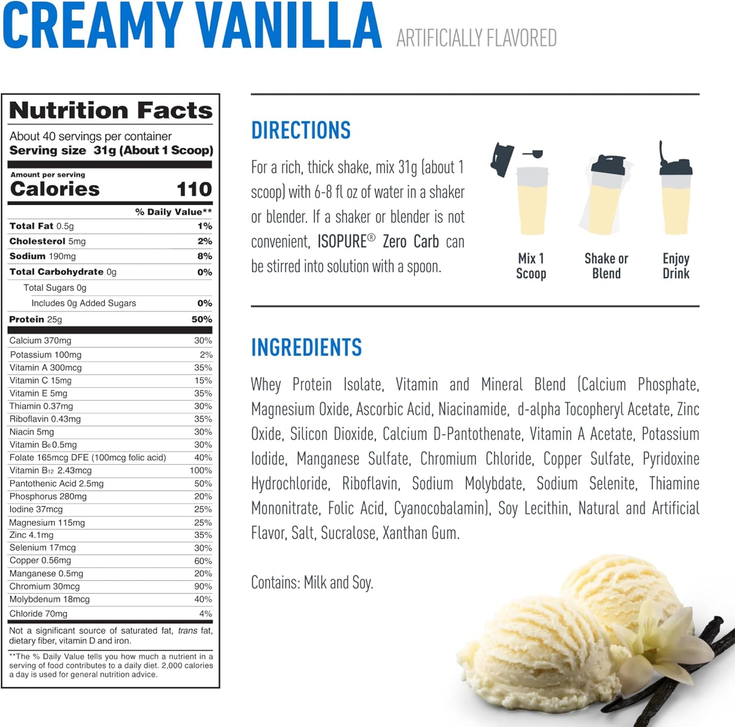 Isopure Creamy Vanilla 3lb by Nature's Best