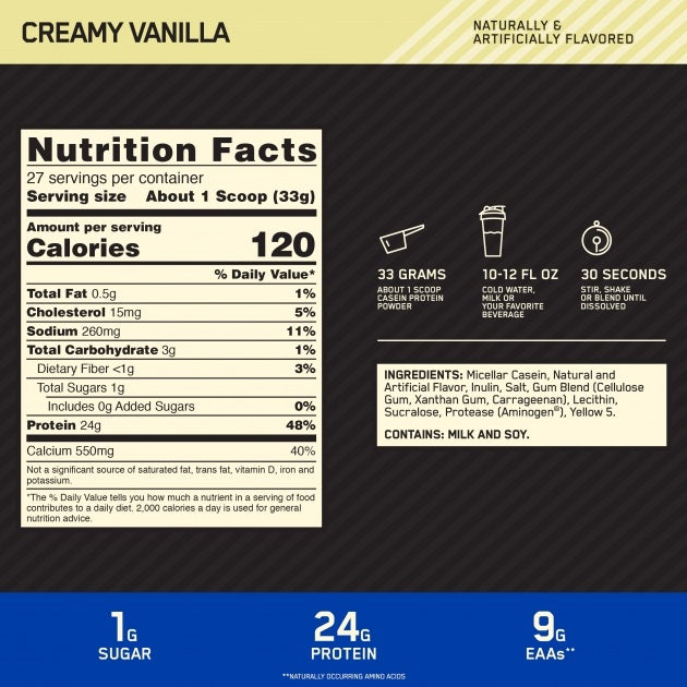 Gold Standard Casein Creamy Vanilla 2lb by Optimum Nutrition